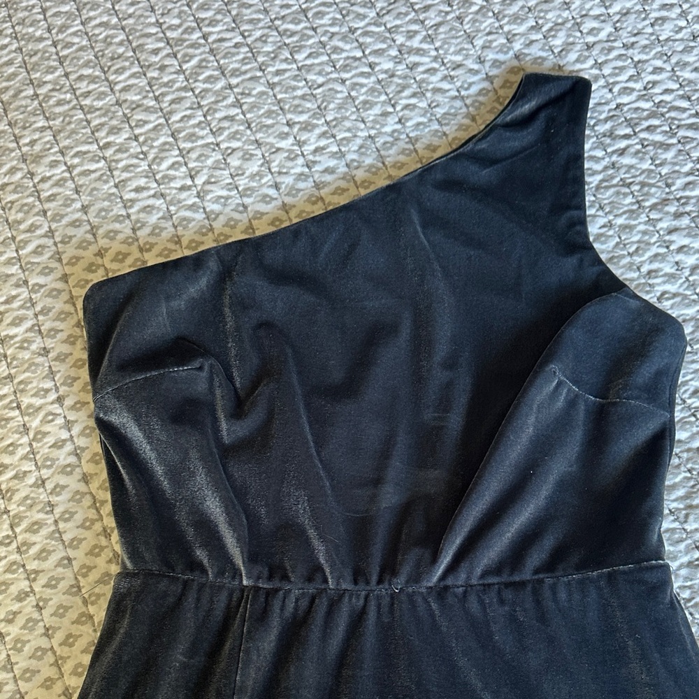 Baltic Born Blue gray velveteen One-Shoulder Dress